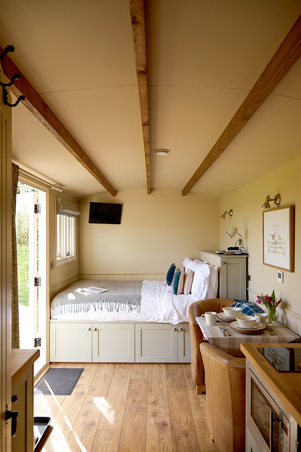 interior of a shepherds hut at Great Ashley Farm in Bradford-on-avon