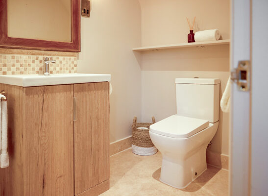 The inside of the bathroom at Wisteria, a holiday cottage in the countryside at Great Ashley Farm in Wiltshire
