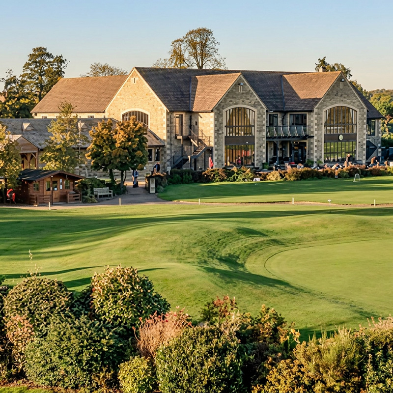 The rear view of Cumberwell Park Golf club showing part of the course